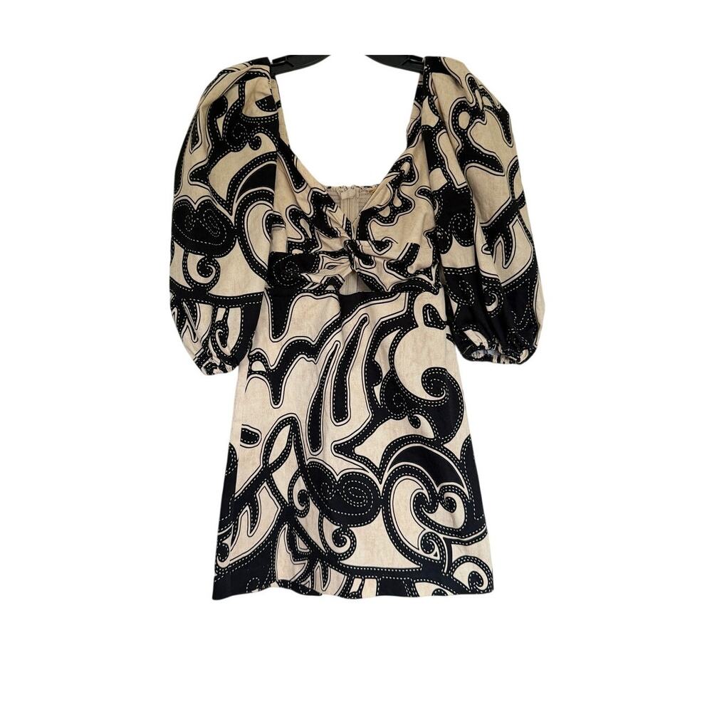 Alexis Iana Puff Sleeve Mini Dress - Black/Beige - Size Extra Small